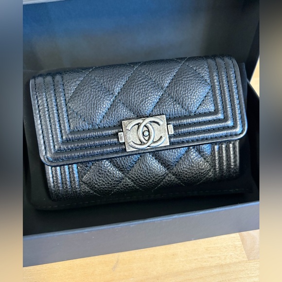 Chanel Caviar Quilted Boy Flap Card Holder Black